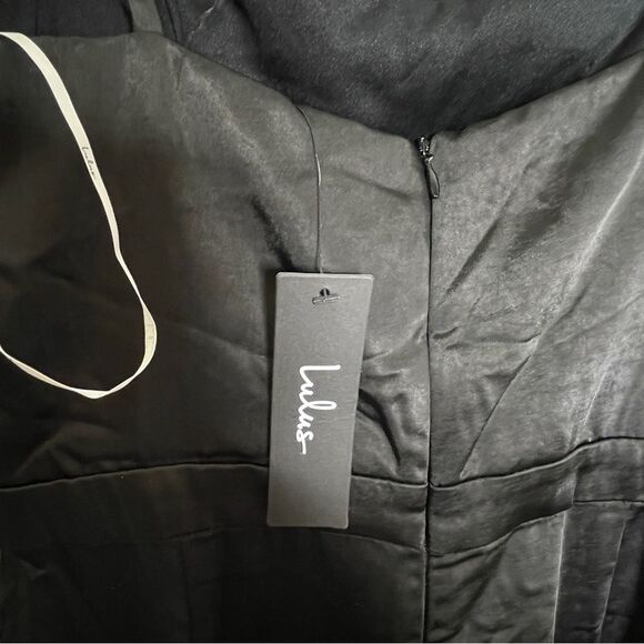 Lulu’s Black Feather Together Satin Wide Leg Jumpsuit Medium - Picture 13 of 16